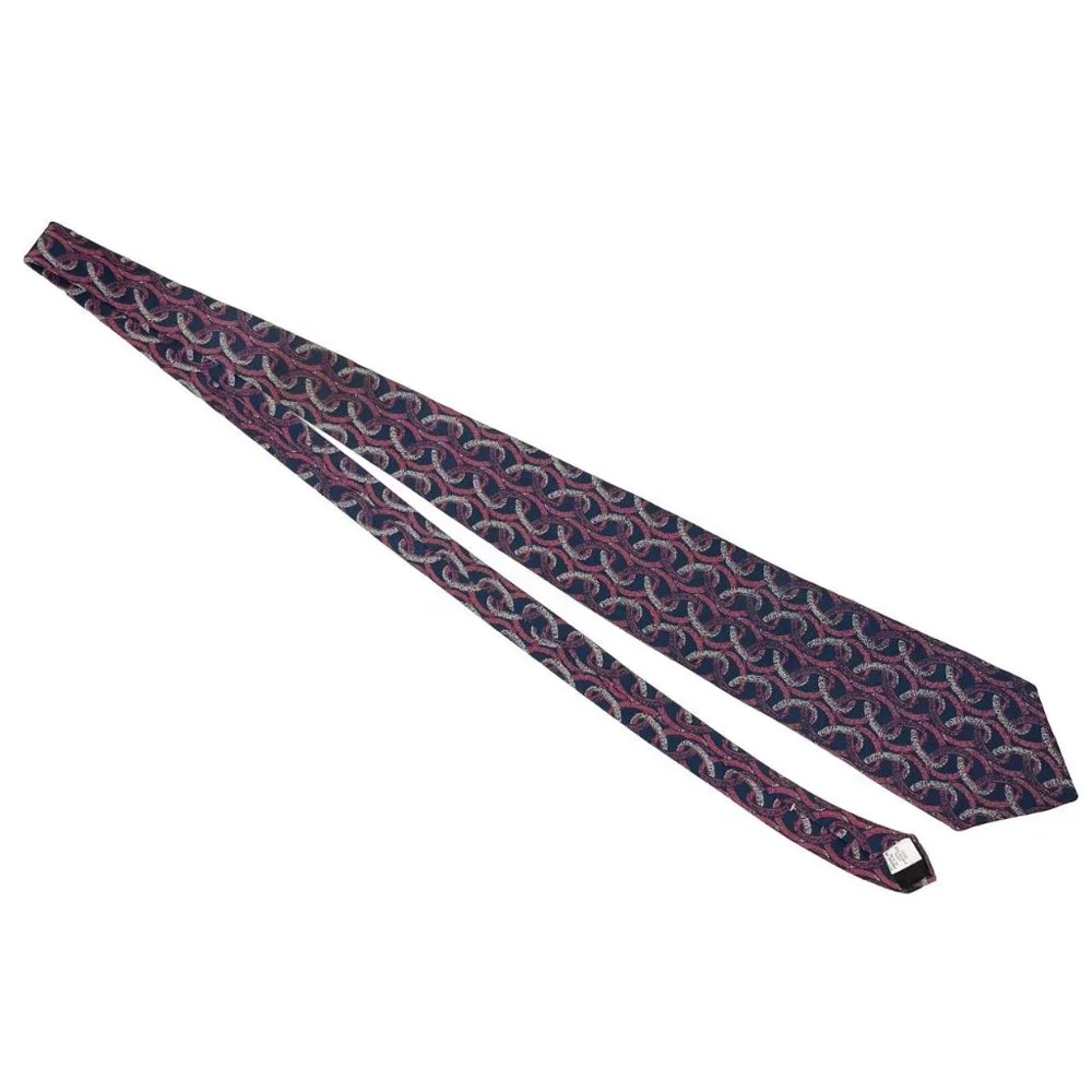 Vintage Oscar de la Renta Navy Blue & Pink Artsy Print Silk Tie Chain Link Print